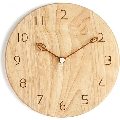 Runde Wanduhr aus Holz im Vintage-Stil, geräuschlos, tickt nicht, leicht zu lesen, für Zuhause/Büro