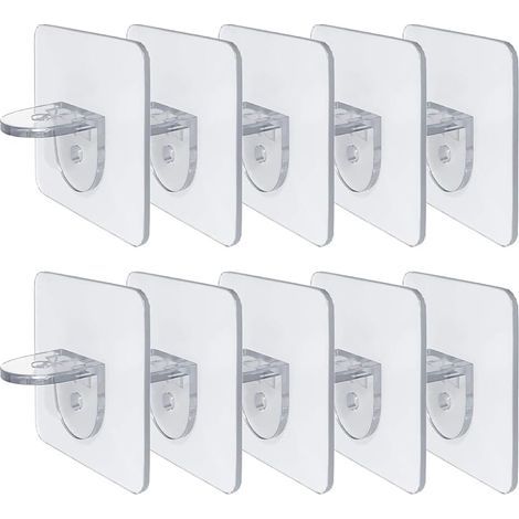 10 PCS Supports de Tablette Autocollants, Supports d'Étagère Sans Perçage, Fixations pour Étagères, Bibliothèques et Armoires, Supports en Acrylique Haute Capacité de Charge (Transparent) (1/5)