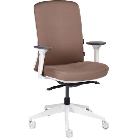 Office Chair Brown Fabric Adjustable Backrest Sliding Seat Adjustable Armrests Lumbar Support KAMILON (1/5)