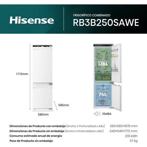 Hisense RB3B250SAWE - Frigorifico Combi Integrable Sin Nofrost E Alto 177 Cm Ancho 54 Cm (1/5)