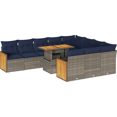 Maison Exclusive - Set Divani Giardino 11 pz con Cuscini Polyrattan Acacia Grigio (1/5)