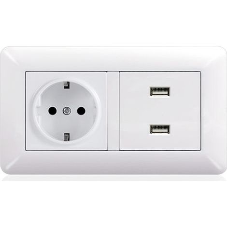 Multiprise USB, chargeur USB multiprise avec 1 prise secteur, 3 ports USB, prise murale électrique compatible avec iPhone/iPad, idéale pour la chambre, le bureau, la maison (blanc, incurvé) (1/2)