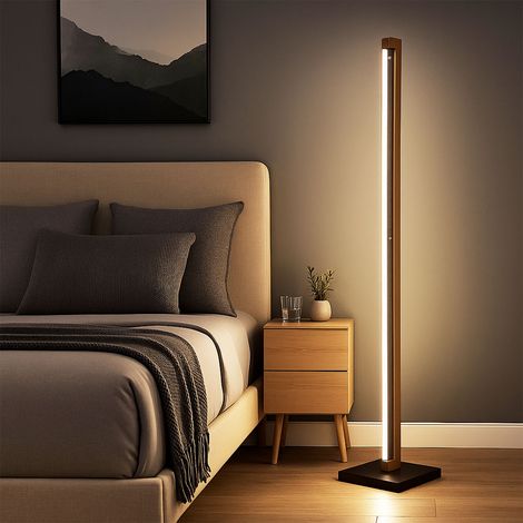 LED Stehleuchte Holzleuchte Stehlampe dunkelbraun Beistellleuchte Wohnzimmerlampe, Sternendekor, 23,5W 500lm warmweiß, LxBxH 18x18x113 cm