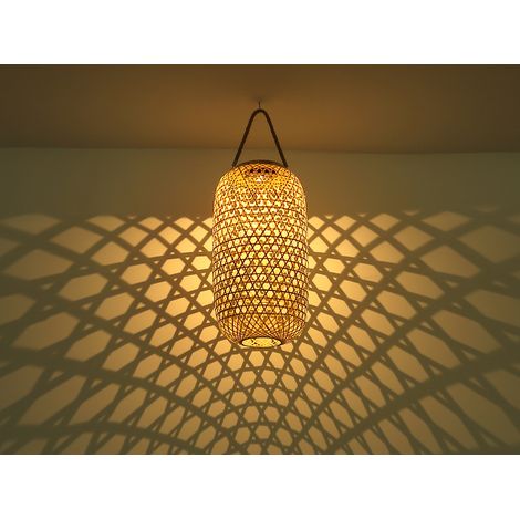 LED Solarlaterne hängend aus Bambus Korbgeflecht, Höhe 56,5cm