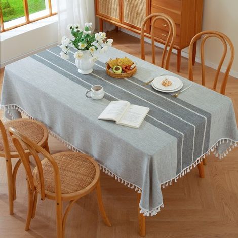 Tovaglia rettangolare in cotone e lino - Resistente, impermeabile, morbida e antipiega - Con nappe - Adatta per cucina, sala da pranzo, feste, festival, decorazione della tavola - 100x160 cm (1/5)