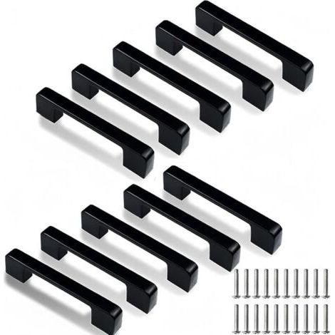 Lot de 10 poignées de placard et d'armoires de cuisine avec vis, poignées de tiroir noires de 96 mm (espacement des trous de 96 mm)