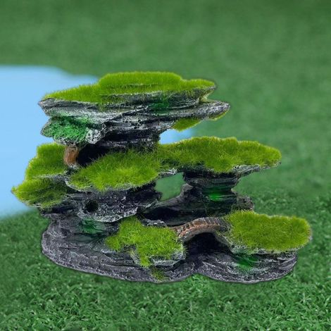 Décoration d'Aquarium Rocher de Montagne Artificiel avec Mousse Verte Décor de Résine pour Poisson et Crevette Paysage de Colline pour Réservoir d'Eau (1/5)