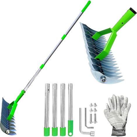 1 - Râteau De Désherbage - Outil Jardin 2 En 1 - Tête Réglable Et Poignée Ergonomique - Pour Enlever Herbes Mortes Et Aérer Sol - Acier Inoxydable - Gris - 130 cm