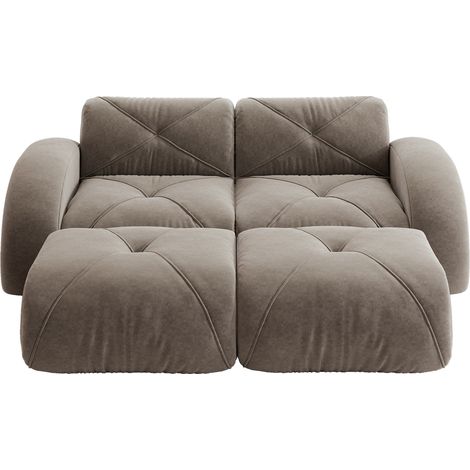 Divano modulare 2 posti in ciniglia taupe con 2 pouf, senza telaio, senza montaggio (1/5)