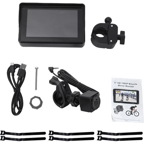 Rétroviseur vélo guidon, caméra recul 1080p moniteur 5", vision nocturne, 110°, 360°, grand carré (1/5)
