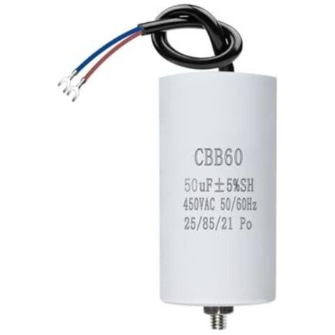 CBB60 450V 50µF 50/60HZ Condensateur,Condensateur de démarrage,condensateur cbb60,condensateurs,avec fils M8,50x106mm,50UF,Pour moteur,Pompes de piscine,Fendeurs de bois
