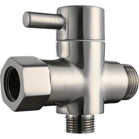 1 Robinet Inverseur 3 Voies Laiton, G 3/8 Et G 1/2, Nickel Brossé, Pour Bidet Et Réservoir Toilette (1/5)
