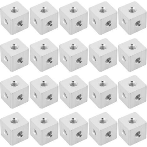 Lot de 20 Connecteurs Cubiques M3 en Aluminium Bloc de Fixation Carré Hexagonal pour Feuille Acrylique Fixe Matériel d'éclairage 10 X 10 X 10 Mm (1/5)