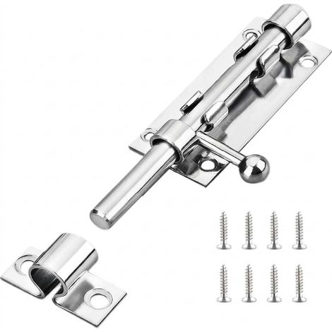 Verrou de porte 304 en acier inoxydable - 12 mm d'épaisseur - Avec trou de cadenas - Robuste et résistant aux intempéries - Pour maison, cour, jardin, clôture (16 cm) (1/5)