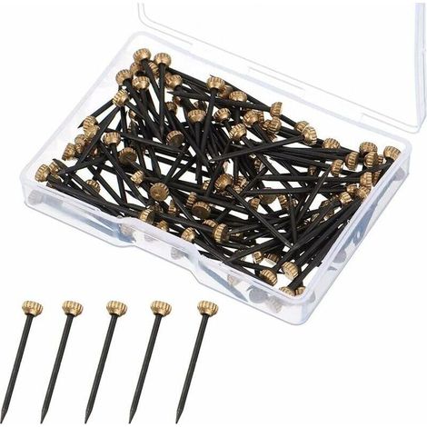 Lot de 50 clous de suspension pour photos - Petits clous avec clous en acier noir et tête en laiton - Pour photos, art mural, toile, cadre miroir, avec boîte de rangement en plastique (1/4)