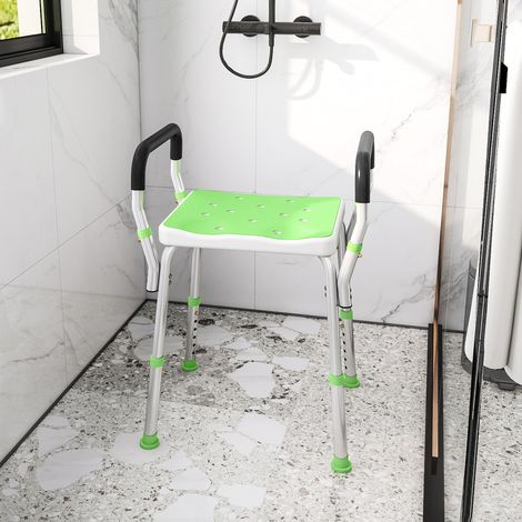 Tabouret de douche pour personnes âgées et handicapées avec accoudoirs patins antidérapants hauteur réglable vert style élégant (1/5)