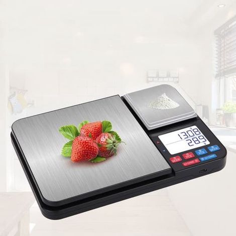 Balanza de cocina digital con doble placa de 5 kg/1 g y 500 g/0,01 g (gramos pequeños) (1/5)