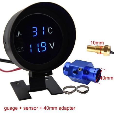 1 unité Jauge de carburant numérique, jauge de température eau 10–110 °C avec affichage LED, adaptateur 40 mm, pour moto et véhicules légers (1/4)