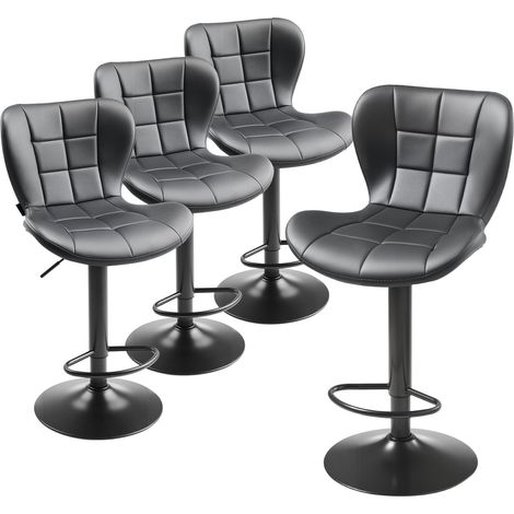 Tabouret de bar, lot de 4, chaise de bar moderne en cuir PU, siège de cuisine pivotante, hauteur réglable, avec dossier et repose-pieds, sans accoudoirs, pour cuisine et salle à manger, noir (1/5)