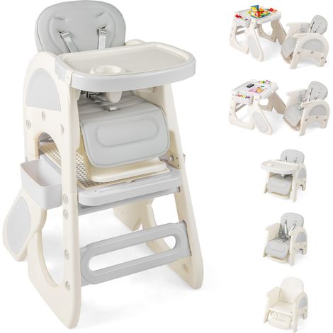 COSTWAY Convertible Baby High Chair Baby Feeding Chair w/Double-layer Tray-Grey (1/5)
