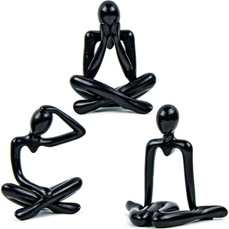 Nazalus-Vente Statue Penseur, Démontable Sculpture Décoration Interieur Créative, Moderne Figures Abstraite Ornement en Plastique pour Maison, Bureau, Salon et Bibliothèque (3 Pièces, Noir)
