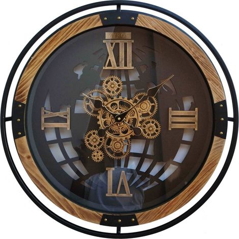 60cm Double-Ringed Gear Clock for Living Room/Hallway/Dining Room - Metal - L8 x W60 x H60 cm