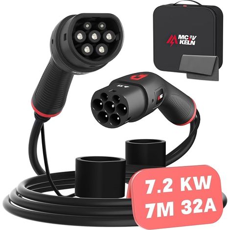 Type 2 Electric Car Charging Cable 7.2kW Single Phase 32A 7m Type 2 Type 2 Mode 3 EV Cable Compatible with S/X/Y/3, Zoe, e-208, 500 e, ID.3, ID.4 (1/5)