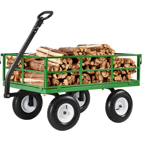 Chariot de Jardin Transport, Charge 544,31 kg, Chariot Utilitaire Robuste Tractable Extérieur en Métal 2 en 1 avec Pneus Tout-terrain 330 mm, Côtés Amovibles en Maille, Poignée Rotative à 180° (1/5)