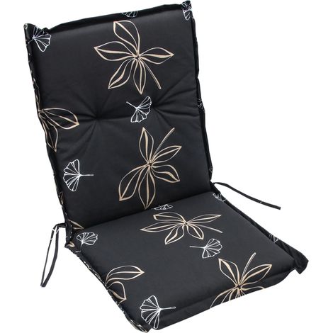 Universal Niedriglehner Polster Auflage 100 x 50 cm - Senegal - Gartenstuhl Kissen in schwarz mit Blumen