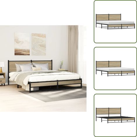 vidaXL Metallbett ohne Matratze Sonoma-Eiche 180x200 cm