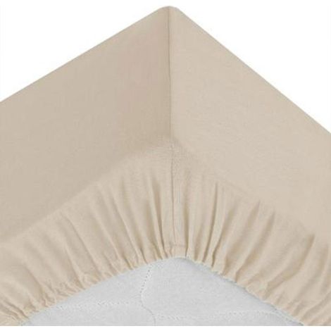 Atmosphera – Drap housse 140x190cm en 100% coton – Hauteur de bonnet 30cm – Couleur lin – Confort optimal pour matelas (1/4)