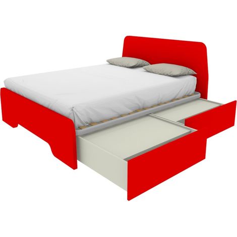 Letto matrimoniale 160x200 con testate sagomate e cassettoni - Rosso