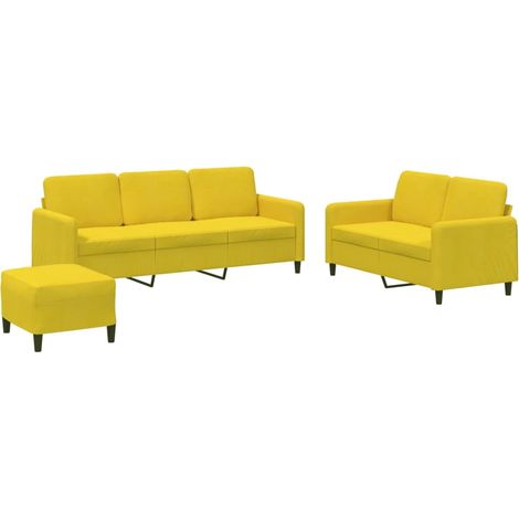 Divano a 2 posti - vidaXL Set di Divani 3 pz Giallo in Velluto - Divano a 3 posti (1/5)