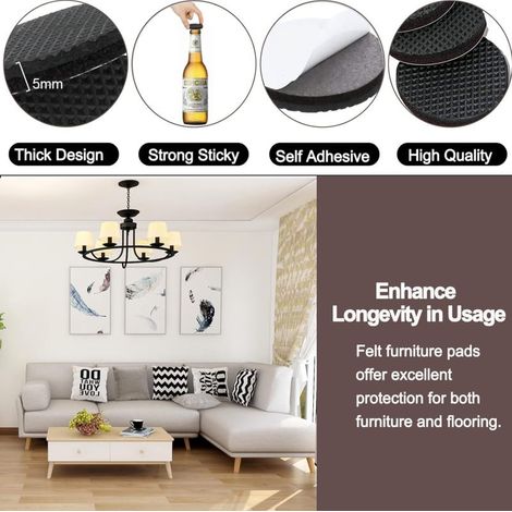 1Inch Self-Stick Furniture Round Felt Pads Wood Floor Protectors– Your Hard Floors from Furniture Scratches, Pack of 80, Black (1/4)