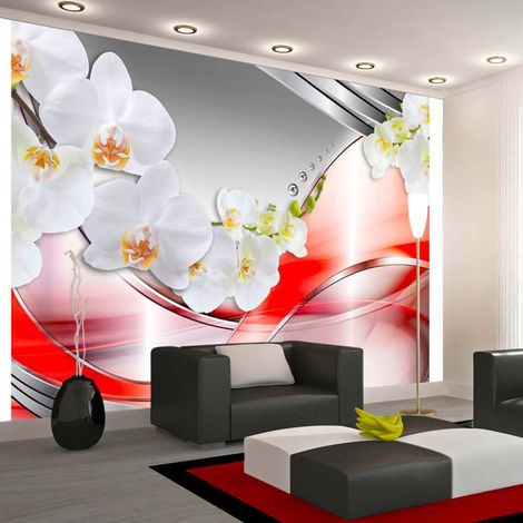 Papier peint vague orange d'orchidées - 400 x 280 cm (1/4)