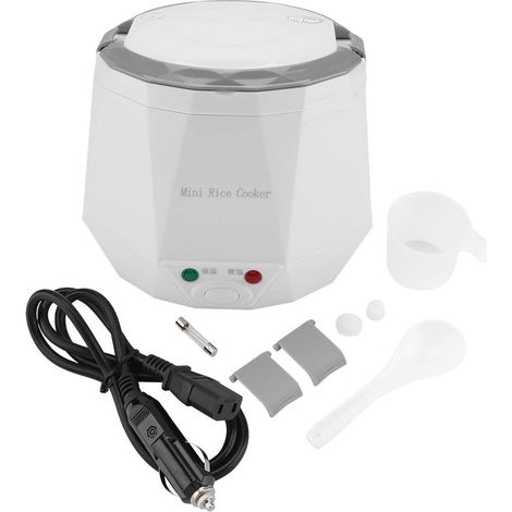 1,3-Liter-Auto-Reiskocher, beheizte Lunchbox, 12-V-Elektro-Mahlzeitenbox für Fahrer und zum Aufwärmen von Mahlzeiten im Büro (Weiß)