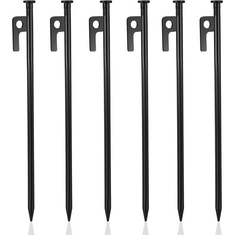Estacas para tienda de campaña - Juego de estacas para el suelo - Camping al aire libre - Diseño de acero resistente - 30 cm de longitud - Negro