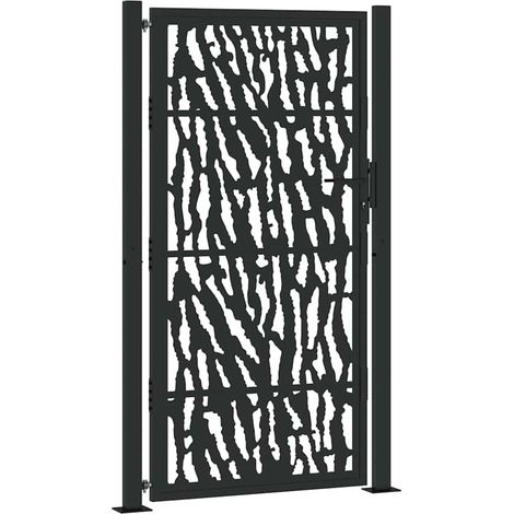 vidaXL Puerta de jardín negra 100x175 cm de acero con diseño de trazos (1/2)