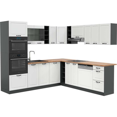 Cuisine en angle R-Line, Blanc cottage/anthracite, 237 x 247 cm , PT Chêne, Vicco
