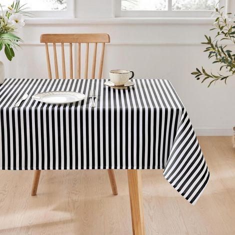 Tischdecke Rechteckig mit Streifen, Wasserabweisend, Waschbar, 100x140cm Schwarz Weiß