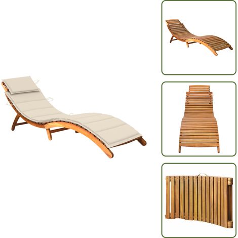 Chaise longue de jardin avec coussin Bois d'acacia solide - Chaise Longue Jardin - Transat - Mobilier De Jardin - Chaise Longue Bois - Relaxer Jardin (1/5)