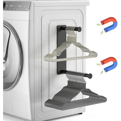 Organisateur de cintres, support de cintres magnétique, support de rangement extensible pour machine à laver, placard, buanderie (noir) (1/5)