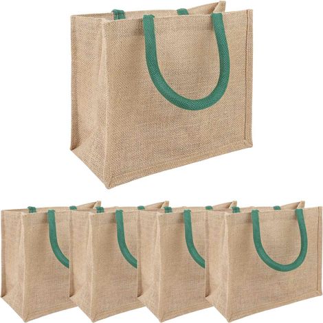 Sacs en jute 5 Naturel et vert 26 x 22 x 14 cm 100 % jute Tossa vidaXL (1/3)