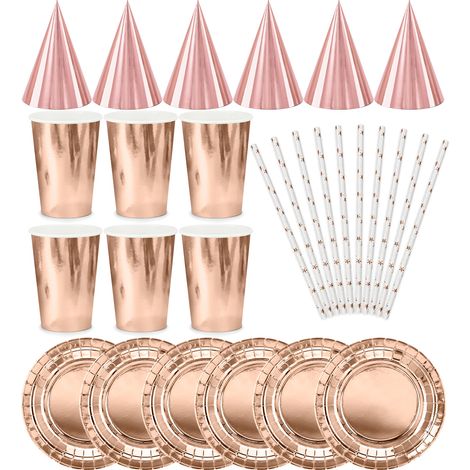 Set: Tazze, Piatti, Cannucce, Oro Rosa (1/5)