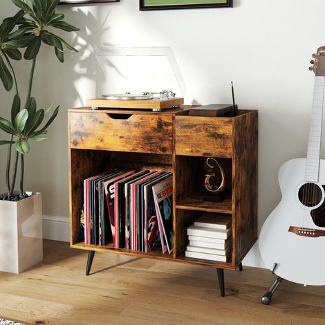 Support de platine, meuble de platine avec prise, USB et Type C, 79,5 x 40 x 79 cm - marron rustique (1/5)