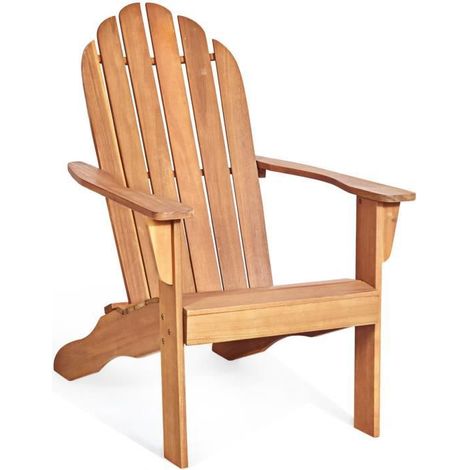 Costway – Chaise Adirondack en bois d'acacia résistant aux intempéries – Dossier incurvé – Charge 170kg – Confort ergonomique pour jardin et patio (1/3)