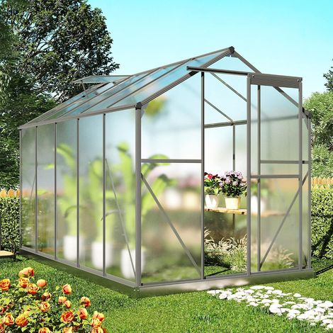 Aluminium garden greenhouse with foundation and window for seedlings, plants and plants outdoors (1.8 x 3 m, grey) (1/5)