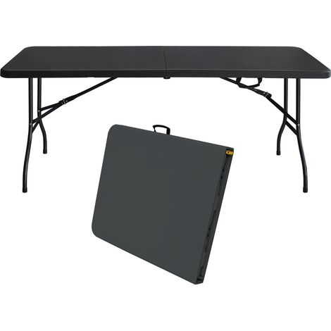 Table pliante portable robuste de 180 cm avec poignée, table pliable multifonctionnelle pour le camping, les pique-niques et les fêtes en intérieur/extérieur, capacité de charge 135 kg (noir) (1/5)