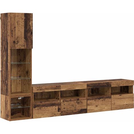 Meubles TV muraux avec LED 4 pcs, Armoires TV suspendues Bois ancien Bois d'ingénierie fr2776 - Maison La Vie