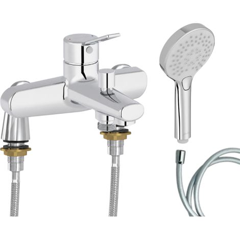 Mitigeur baignoire JACOB DELAFON Eo + pommeau de douche Metro + flexible de douche lisse + colonnettes Idro'Flex (1/5)